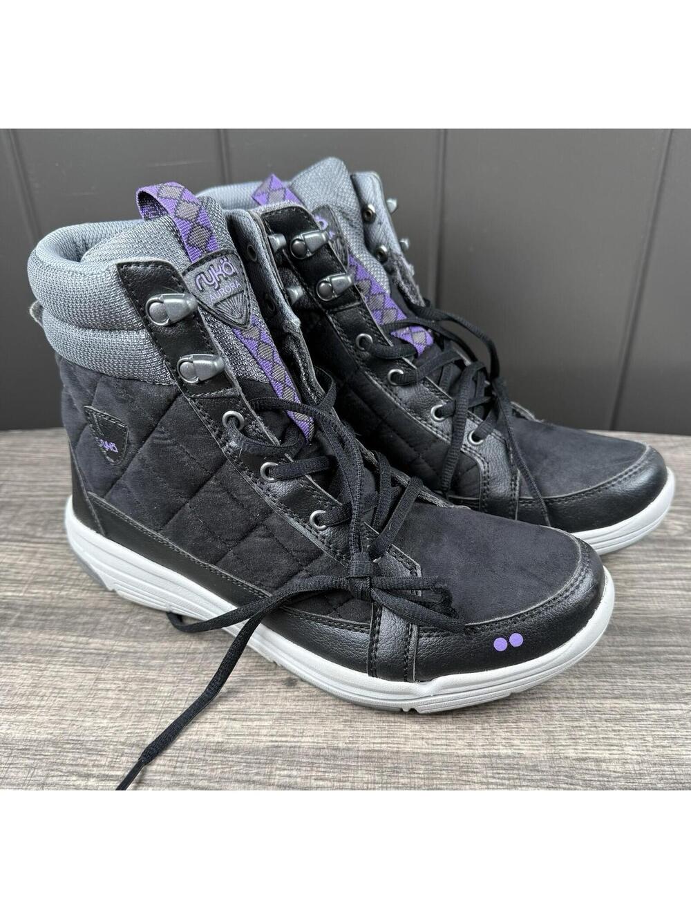 Ryka Aurora Boots Women 8.5M Black Quilted High Top Hiking Casual Walking